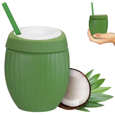 Copo Formato de Coco Verde com Canudo 850 Ml